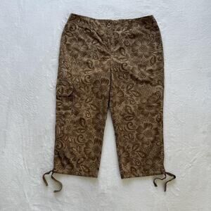Liz & Co. Capri Pants Womens 10 Brown Floral Cargo Drawstring Crop Casual